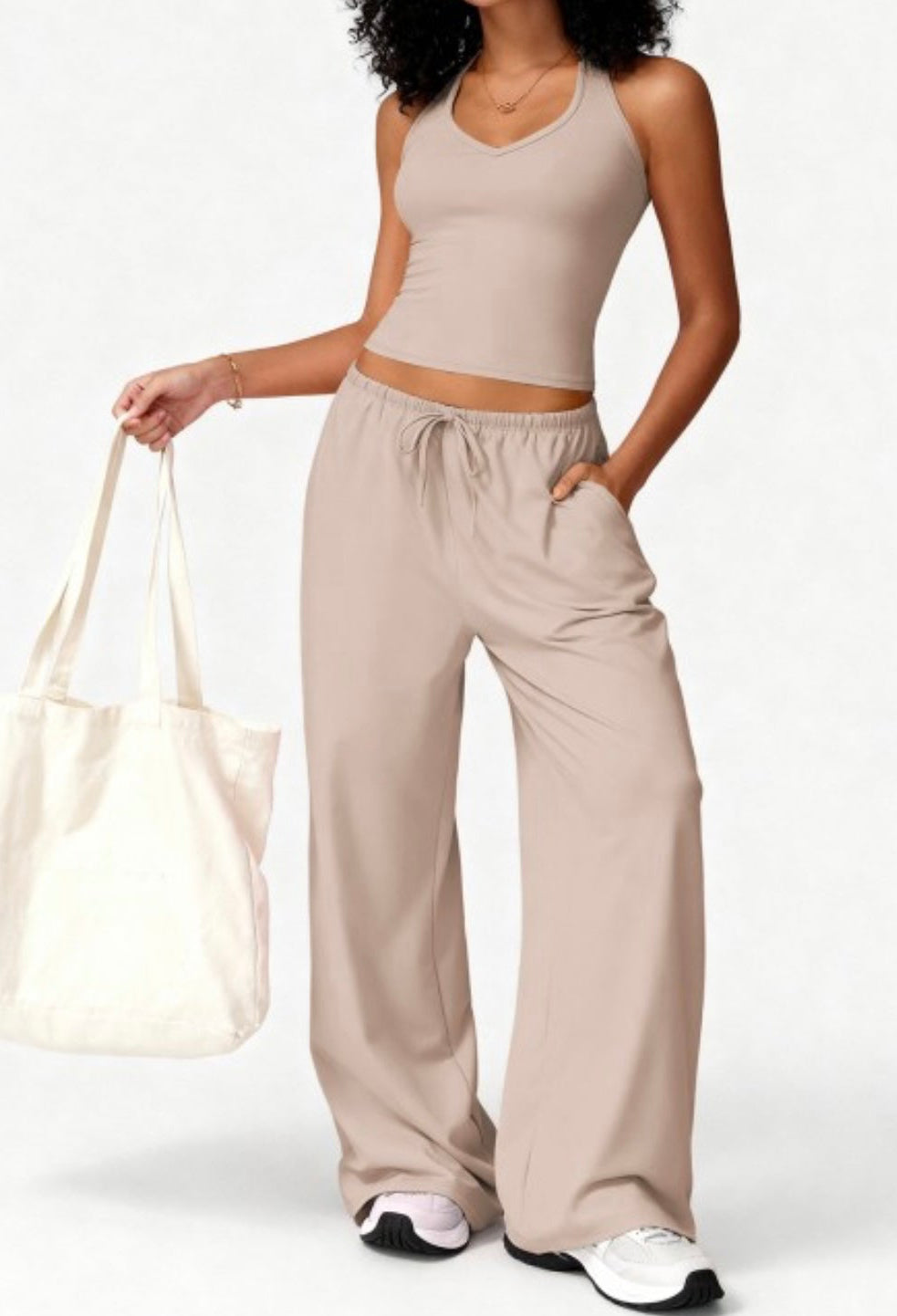“Lazy Luxe” 2 Piece Tank W/ Bra & Wide Leg Pants